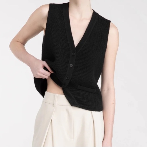 SOLD NWT Oak + Fort Black Relaxed Button Front Vest Cardigan M - Picture 2 of 16